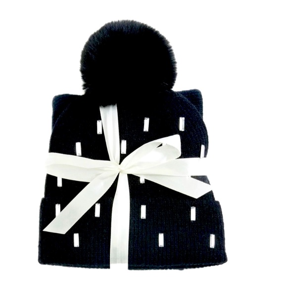 2PC SET🔥🆕BLING RHINESTONE BLACK BEANIE HAT & BLACK SCARF SET - Picture 4 of 7